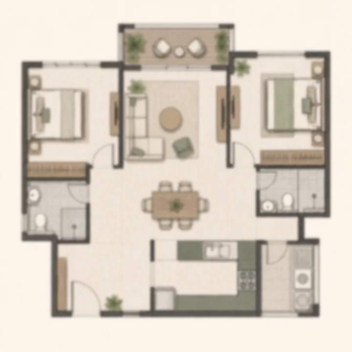 Modern Spaaces Sarjapur Road 2 BHK indicative floor plan, 1,230 to 1,634 sq ft on the client brief's tentative and overlapping bands Modern Spaaces Sarjapur Road 2 BHK indicative floor plan, 1,230 to 1,634 sq ft on the client brief's tentative and overlapping bands